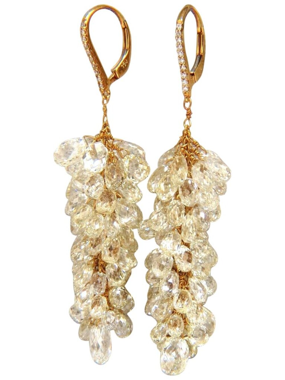 50.15ct Natural Fancy color briolette diamond dangle earrings 18kt grapevine*